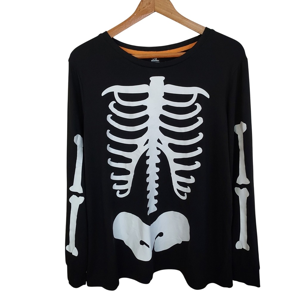 Halloween Skeleton Bones Graphic Shirt Black L Fall Festive Dark Aesthetic Goth
